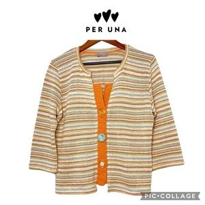 Per Una vintage colorful striped 3/4 sleeves knit cardigan sweater size L